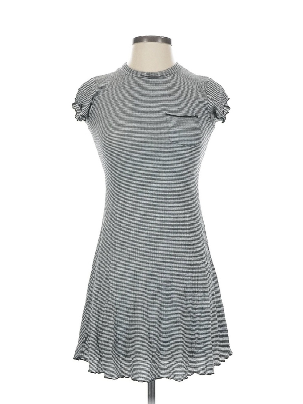 BDG Black and White Striped Ruffle-Sleeve Mini Dress